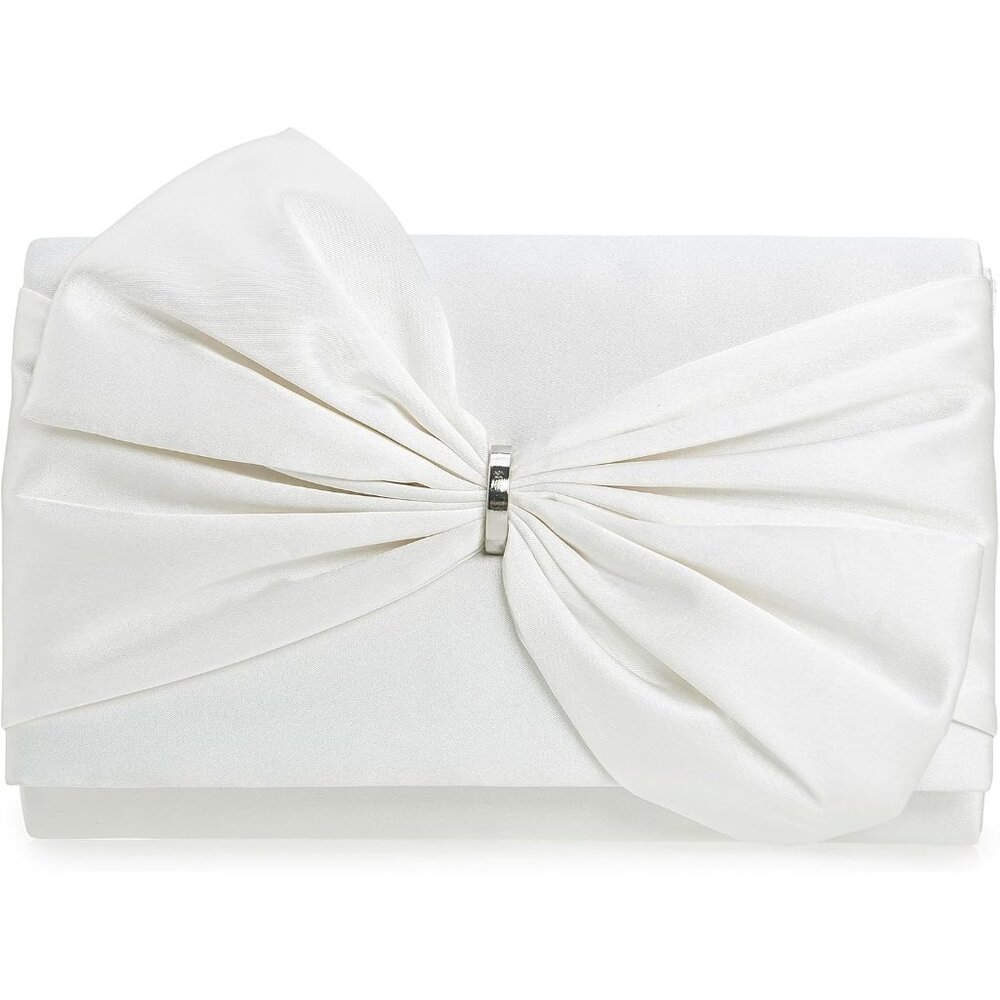 Elegant White Bow Clutch Wristlet